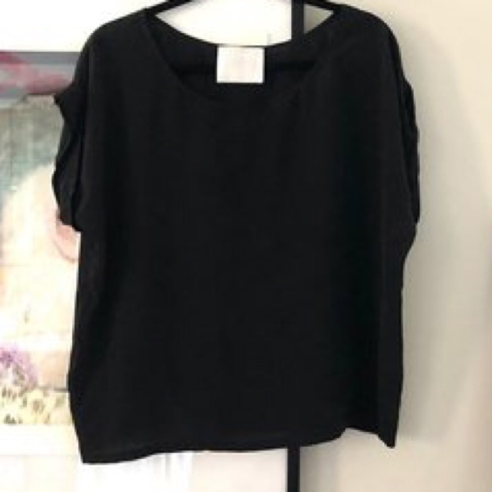 SHOP MEG black silk cuffed sleeve top size small